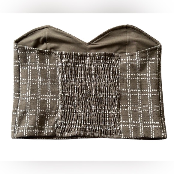 Maeve Anthropologie Strapless Corset Bustier Top Olive Gray White Metallic Sz M - Picture 3 of 10